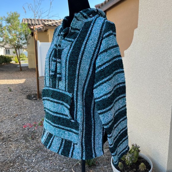 Confecciones Artilana Green Striped Poncho Women Size Medium - Picture 5 of 16